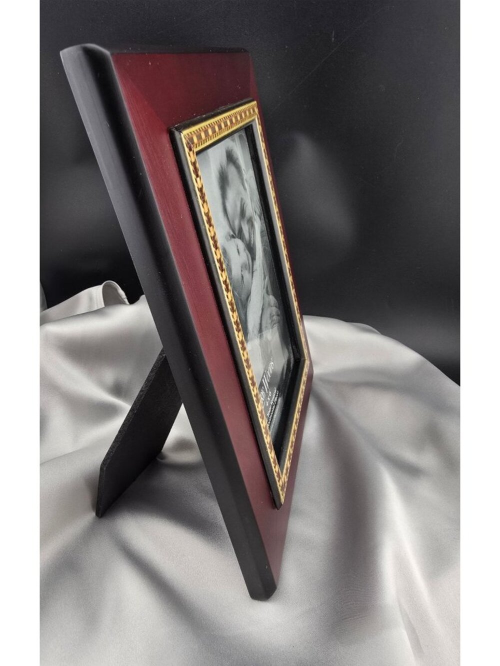 Rare Woods Burnes of Boston 4x6 Photo Frame Rich Mahogany Finish & Woven Border - Picture 4 of 11